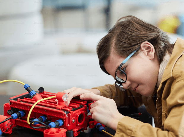 Students learning in a modern classroom environment