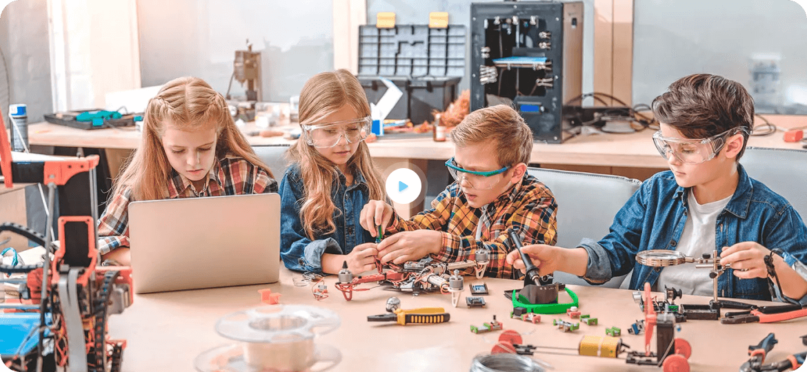 Kids working on robotics